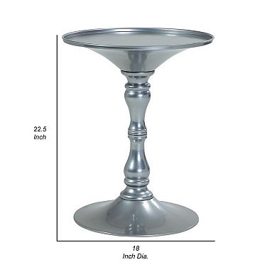 Wowi 23 Inch Side End Table, Round Hourglass Turned Base, Silver Finish