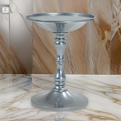 Wowi 23 Inch Side End Table, Round Hourglass Turned Base, Silver Finish