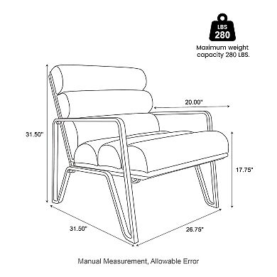 Glitzhome Modern Beige Wavy Leatherette Accent Arm Chair with Black Metal Frame
