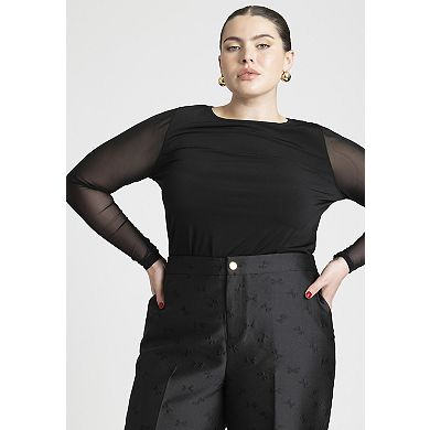 ELOQUII Women's Plus Size Sheer Sleeve Tee