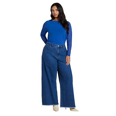 ELOQUII Women's Plus Size Sheer Sleeve Tee