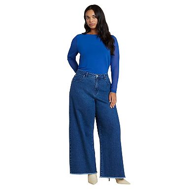 ELOQUII Women's Plus Size Sheer Sleeve Tee