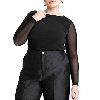 ELOQUII Women's Plus Size Sheer Sleeve Tee