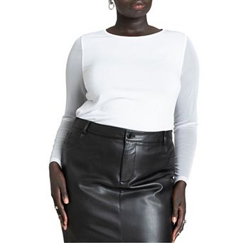 ELOQUII Women's Plus Size Sheer Sleeve Tee