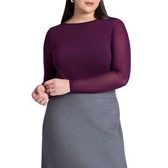 ELOQUII Women's Plus Size Sheer Sleeve Tee