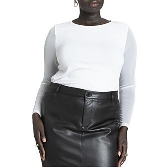 ELOQUII Women's Plus Size Sheer Sleeve Tee