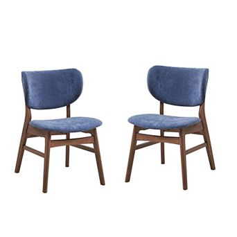Evis 23 Inch Side Dining Chair Set Of 2, Walnut Brown, Soft Blue Fabric