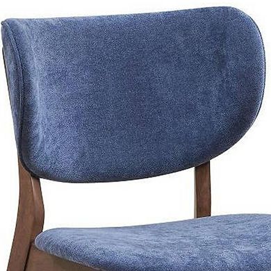 Evis 23 Inch Side Dining Chair Set Of 2, Walnut Brown, Soft Blue Fabric