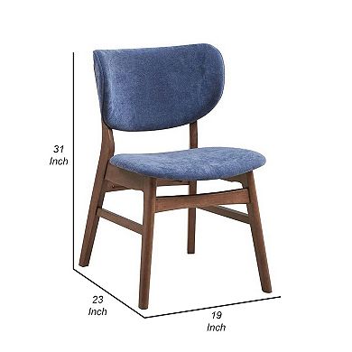 Evis 23 Inch Side Dining Chair Set Of 2, Walnut Brown, Soft Blue Fabric