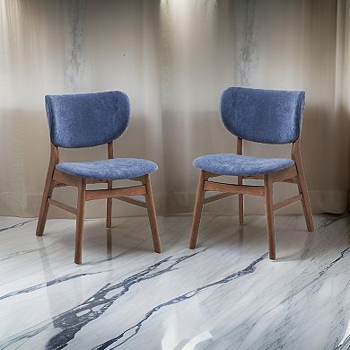 Evis 23 Inch Side Dining Chair Set Of 2, Walnut Brown, Soft Blue Fabric