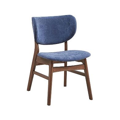 Evis 23 Inch Side Dining Chair Set Of 2, Walnut Brown, Soft Blue Fabric