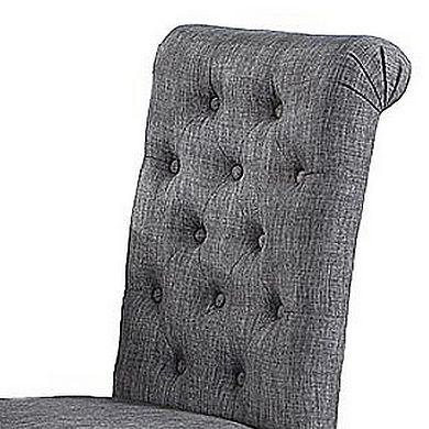Jie 25 Inch Dining Chairs, Set of 2, Tufted Gray Upholstery, Rolled Top, Black Wood
