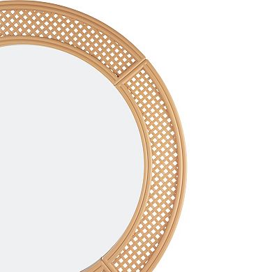 30" Round Rattan Weave Style Wall Mirror