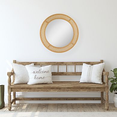 30" Round Rattan Weave Style Wall Mirror