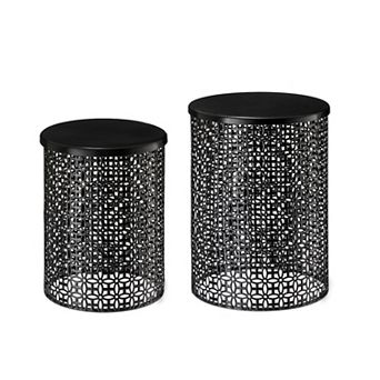 Glitzhome Outdoor Side Table Set Of 2, Decorative Garden Stool For Indoor Outdoor
