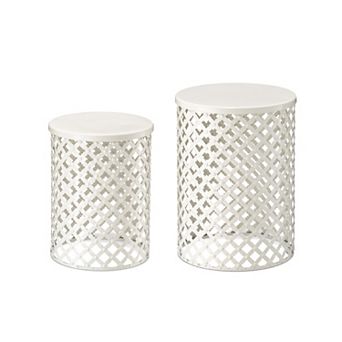 Glitzhome Outdoor Side Table Set Of 2, Decorative Garden Stool For Indoor Outdoor