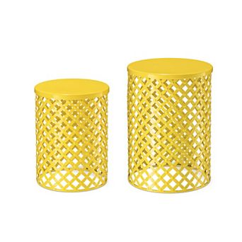 Glitzhome Outdoor Side Table Set Of 2, Decorative Garden Stool For Indoor Outdoor