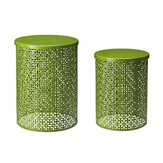 Glitzhome Outdoor Side Table Set Of 2, Decorative Garden Stool For Indoor Outdoor