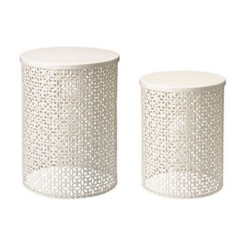 Glitzhome Outdoor Side Table Set Of 2, Decorative Garden Stool For Indoor Outdoor