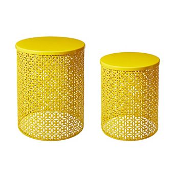 Glitzhome Outdoor Side Table Set Of 2, Decorative Garden Stool For Indoor Outdoor