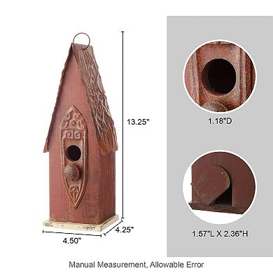 Glitzhome 13.25" H Retro Distressed Solid Wood Hanging Birdhouse