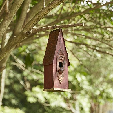 Glitzhome 13.25" H Retro Distressed Solid Wood Hanging Birdhouse