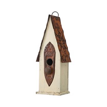 Glitzhome 13.25" H Retro Distressed Solid Wood Hanging Birdhouse