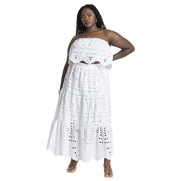 Eloquii Women's Plus Size Eyelet Tiered Maxi Skirt