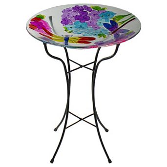 Hand Painted Glass Outdoor Patio Bird Bath