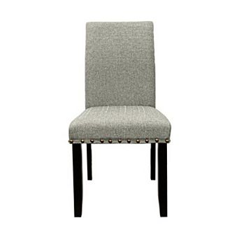 Sie 25 Inch Dining Chairs, Set of 2, Nailhead Trim, Padded Gray Upholstery, Black Wood
