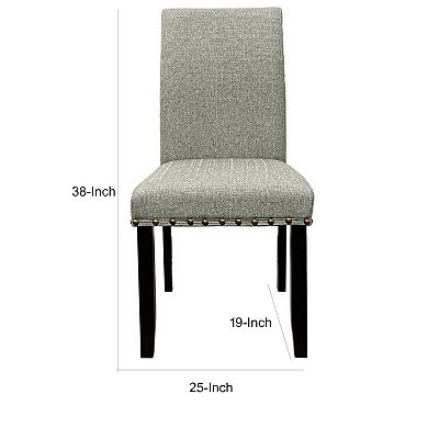 Sie 25 Inch Dining Chairs, Set of 2, Nailhead Trim, Padded Gray Upholstery, Black Wood