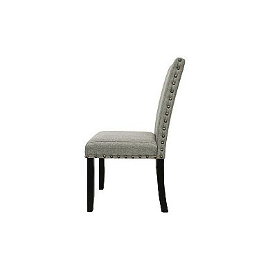 Sie 25 Inch Dining Chairs, Set of 2, Nailhead Trim, Padded Gray Upholstery, Black Wood