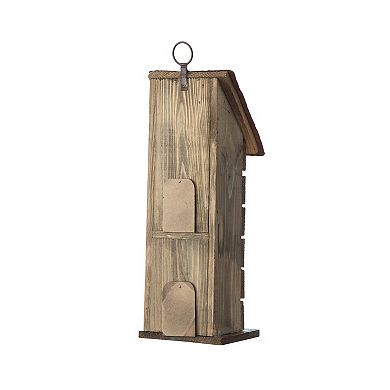 Glitzhome 14.45"h Garden Hanging Bird House, Wooden Birdhouse with 3D Rustic Metal Flowers
