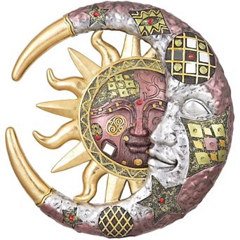 Fc Design 11"h Burgundy Sun And Moon Mosaic Wall Sculpture