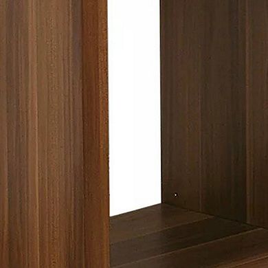 Bere 24 Inch Side End Table, Black Glass Top, Open Bottom Shelf, Brown Wood