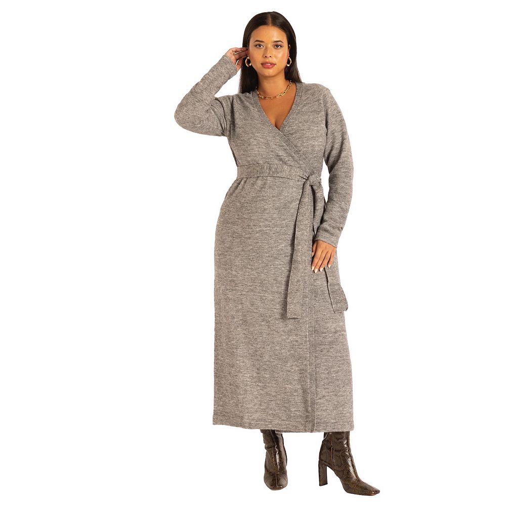 ELOQUII Women's Plus Size Sweater Wrap Dress - Medium Heather