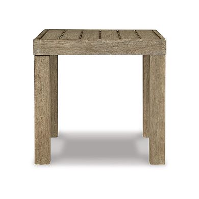 Fayi 22 Inch Outdoor End Table, Square Slatted Design, Natural Brown Finish