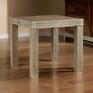 Fayi 22 Inch Outdoor End Table, Square Slatted Design, Natural Brown Finish