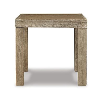 Fayi 22 Inch Outdoor End Table, Square Slatted Design, Natural Brown Finish