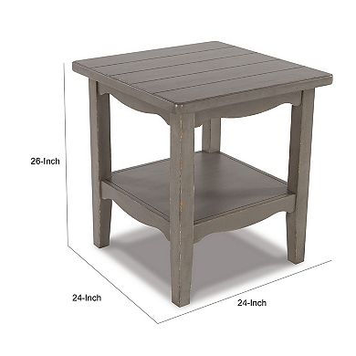 Arin 26 Inch Side End Table, Open Shelf, Vintage Style Gray Hardwood