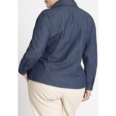 ELOQUII Women's Plus Size Tie Front Collared Blouse