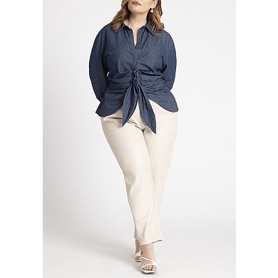 ELOQUII Women's Plus Size Tie Front Collared Blouse