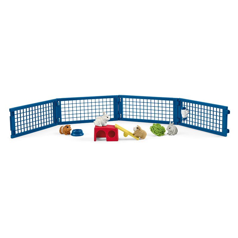 Schleich Farm World: Rabbit & Guinea Pig Hutch 14-Piece Animal Figurine Playset, Multi
