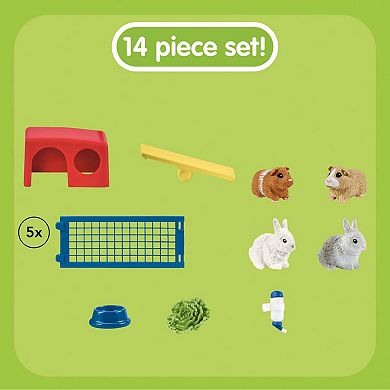 Schleich Farm World: Rabbit & Guinea Pig Hutch 14-Piece Animal Figurine Playset