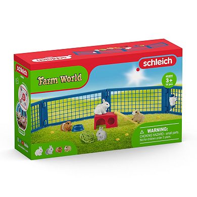 Schleich Farm World: Rabbit & Guinea Pig Hutch 14-Piece Animal Figurine Playset
