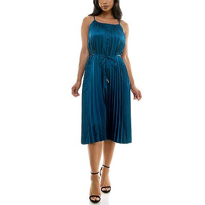 Women's Nina Leonard Pleated Midi Dress, Size: Large, Teal