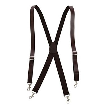 Men's Smooth Coated Leather Suspenders With Metal Swivel Hook Ends