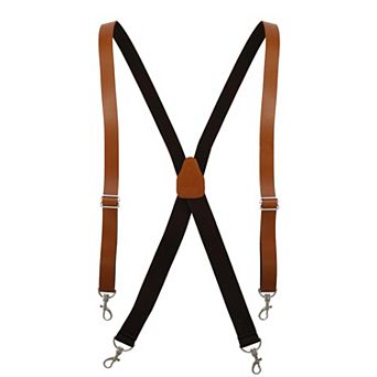 Men's Smooth Coated Leather Suspenders With Metal Swivel Hook Ends