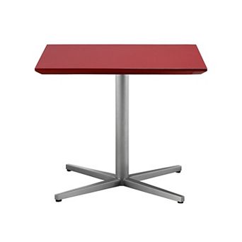 Eva 24 Inch Side End Table, Square Red Lacquer, Crossed Chrome Steel