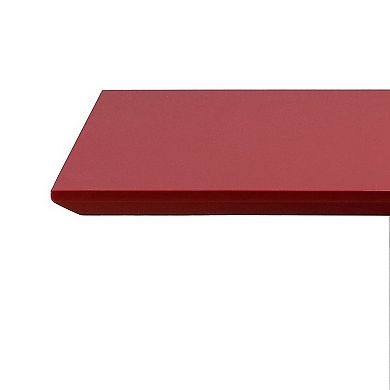 Eva 24 Inch Side End Table, Square Red Lacquer, Crossed Chrome Steel